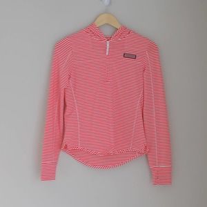 NEW Vineyard Vines Girls The Shep Shirt Hood Quarter Zip Pink/White Stripe Large